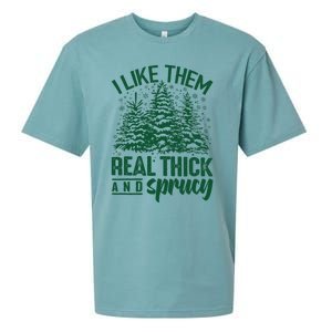 I Like Them Real Thick & Sprucey Funny Christmas Tree Sueded Cloud Jersey T-Shirt