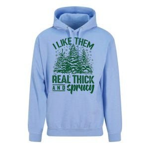 I Like Them Real Thick & Sprucey Funny Christmas Tree Unisex Surf Hoodie