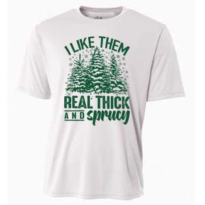 I Like Them Real Thick & Sprucey Funny Christmas Tree Cooling Performance Crew T-Shirt