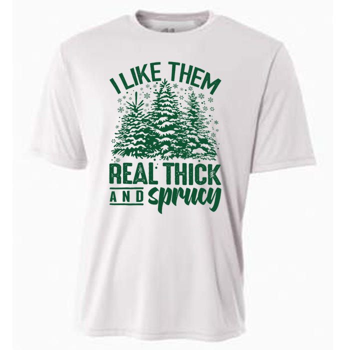 I Like Them Real Thick & Sprucey Funny Christmas Tree Cooling Performance Crew T-Shirt