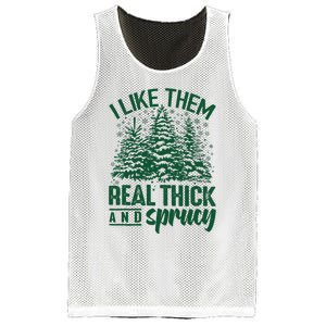 I Like Them Real Thick & Sprucey Funny Christmas Tree Mesh Reversible Basketball Jersey Tank