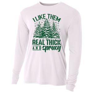 I Like Them Real Thick & Sprucey Funny Christmas Tree Cooling Performance Long Sleeve Crew