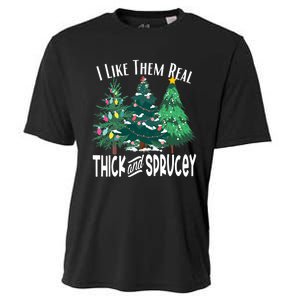 I Like Them Real Thick & Sprucey Funny Christmas Tree Cooling Performance Crew T-Shirt