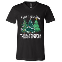 I Like Them Real Thick & Sprucey Funny Christmas Tree V-Neck T-Shirt