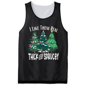 I Like Them Real Thick & Sprucey Funny Christmas Tree Mesh Reversible Basketball Jersey Tank