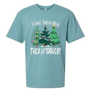 I Like Them Real Thick & Sprucey Funny Christmas Tree Sueded Cloud Jersey T-Shirt