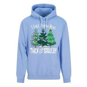 I Like Them Real Thick & Sprucey Funny Christmas Tree Unisex Surf Hoodie