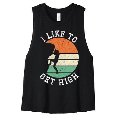 I Like To Get High Rock Climber Mountaineer Bouldering Women's Racerback Cropped Tank