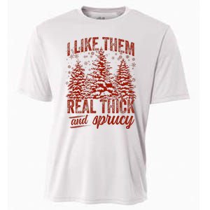 I Like Them Real Thick & Sprucey Funny Christmas Tree Cooling Performance Crew T-Shirt