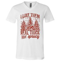 I Like Them Real Thick & Sprucey Funny Christmas Tree V-Neck T-Shirt