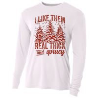 I Like Them Real Thick & Sprucey Funny Christmas Tree Cooling Performance Long Sleeve Crew