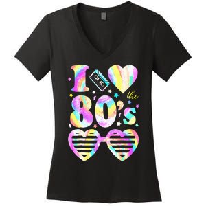 I Love the 80's I Heart The 80s Tie Dye Colorful 90's Women's V-Neck T-Shirt