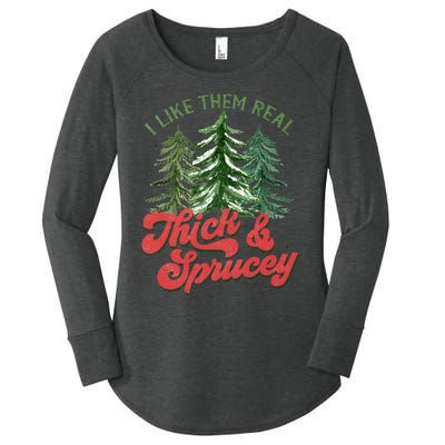 I Like Them Real Thick And Sprucey Christmas Tree Funny Women's Perfect Tri Tunic Long Sleeve Shirt