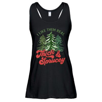 I Like Them Real Thick And Sprucey Christmas Tree Funny Ladies Essential Flowy Tank