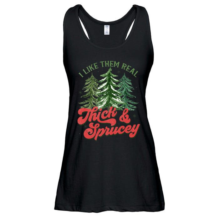 I Like Them Real Thick And Sprucey Christmas Tree Funny Ladies Essential Flowy Tank