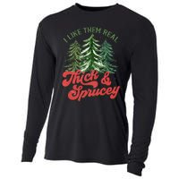 I Like Them Real Thick And Sprucey Christmas Tree Funny Cooling Performance Long Sleeve Crew