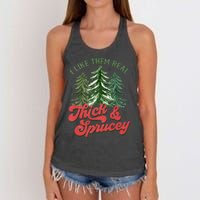 I Like Them Real Thick And Sprucey Christmas Tree Funny Women's Knotted Racerback Tank