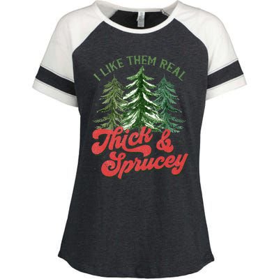 I Like Them Real Thick And Sprucey Christmas Tree Funny Enza Ladies Jersey Colorblock Tee