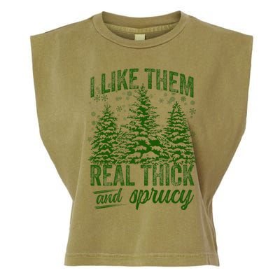 I Like Them Real Thick & Sprucey Funny Christmas Tree Garment-Dyed Women's Muscle Tee