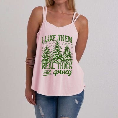 I Like Them Real Thick & Sprucey Funny Christmas Tree Women's Strappy Tank