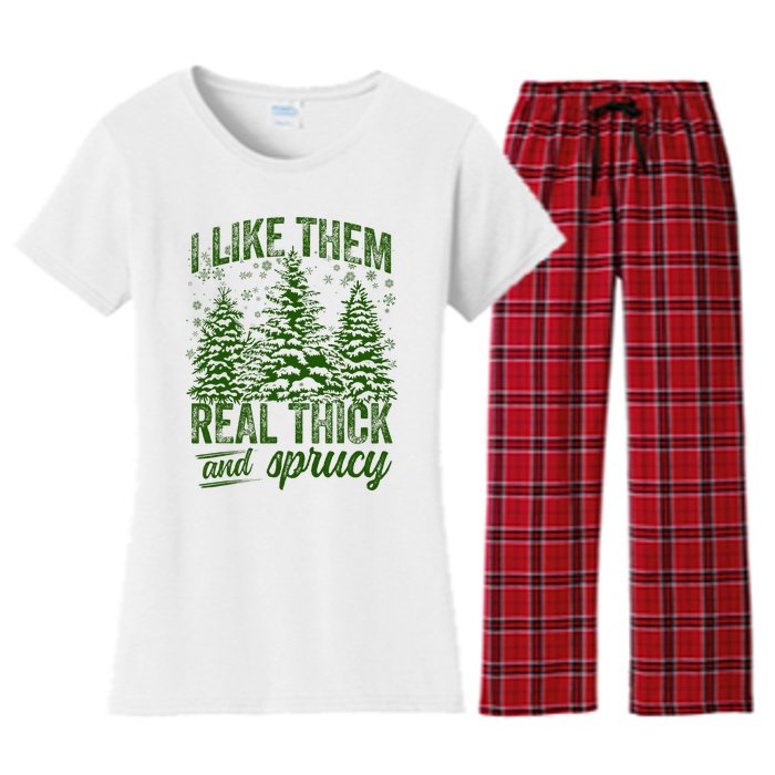 I Like Them Real Thick & Sprucey Funny Christmas Tree Women's Flannel Pajama Set