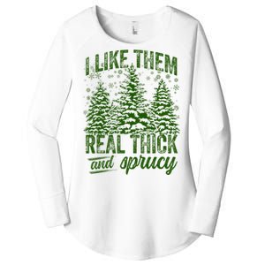 I Like Them Real Thick & Sprucey Funny Christmas Tree Women's Perfect Tri Tunic Long Sleeve Shirt