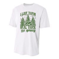 I Like Them Real Thick & Sprucey Funny Christmas Tree Youth Performance Sprint T-Shirt