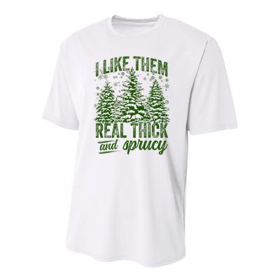 I Like Them Real Thick & Sprucey Funny Christmas Tree Youth Performance Sprint T-Shirt