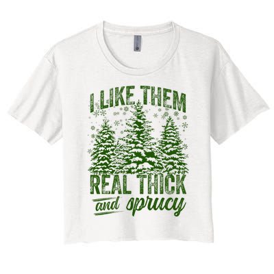 I Like Them Real Thick & Sprucey Funny Christmas Tree Women's Crop Top Tee