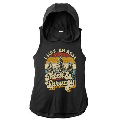 I Like Them Real Thick Sprucey Funny Christmas Tree Vintage Retro Ladies PosiCharge Tri-Blend Wicking Draft Hoodie Tank