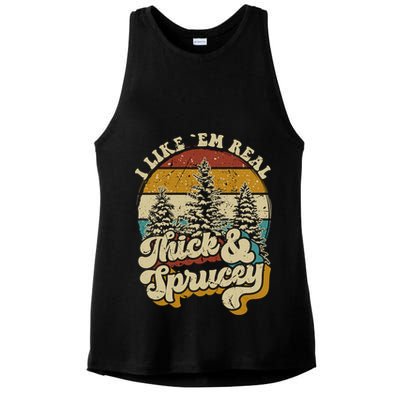 I Like Them Real Thick Sprucey Funny Christmas Tree Vintage Retro Ladies PosiCharge Tri-Blend Wicking Tank