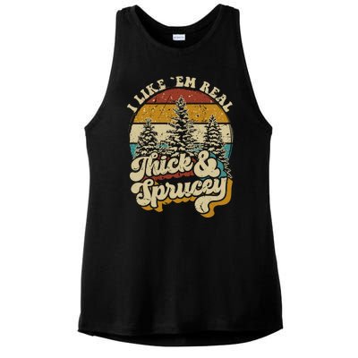 I Like Them Real Thick Sprucey Funny Christmas Tree Vintage Retro Ladies PosiCharge Tri-Blend Wicking Tank