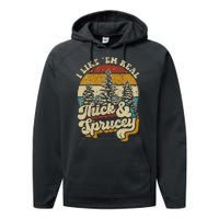 I Like Them Real Thick Sprucey Funny Christmas Tree Vintage Retro Performance Fleece Hoodie