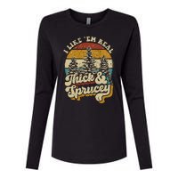 I Like Them Real Thick Sprucey Funny Christmas Tree Vintage Retro Womens Cotton Relaxed Long Sleeve T-Shirt