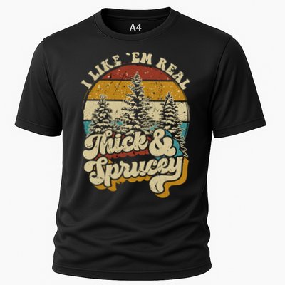 I Like Them Real Thick Sprucey Funny Christmas Tree Vintage Retro Performance Shirt