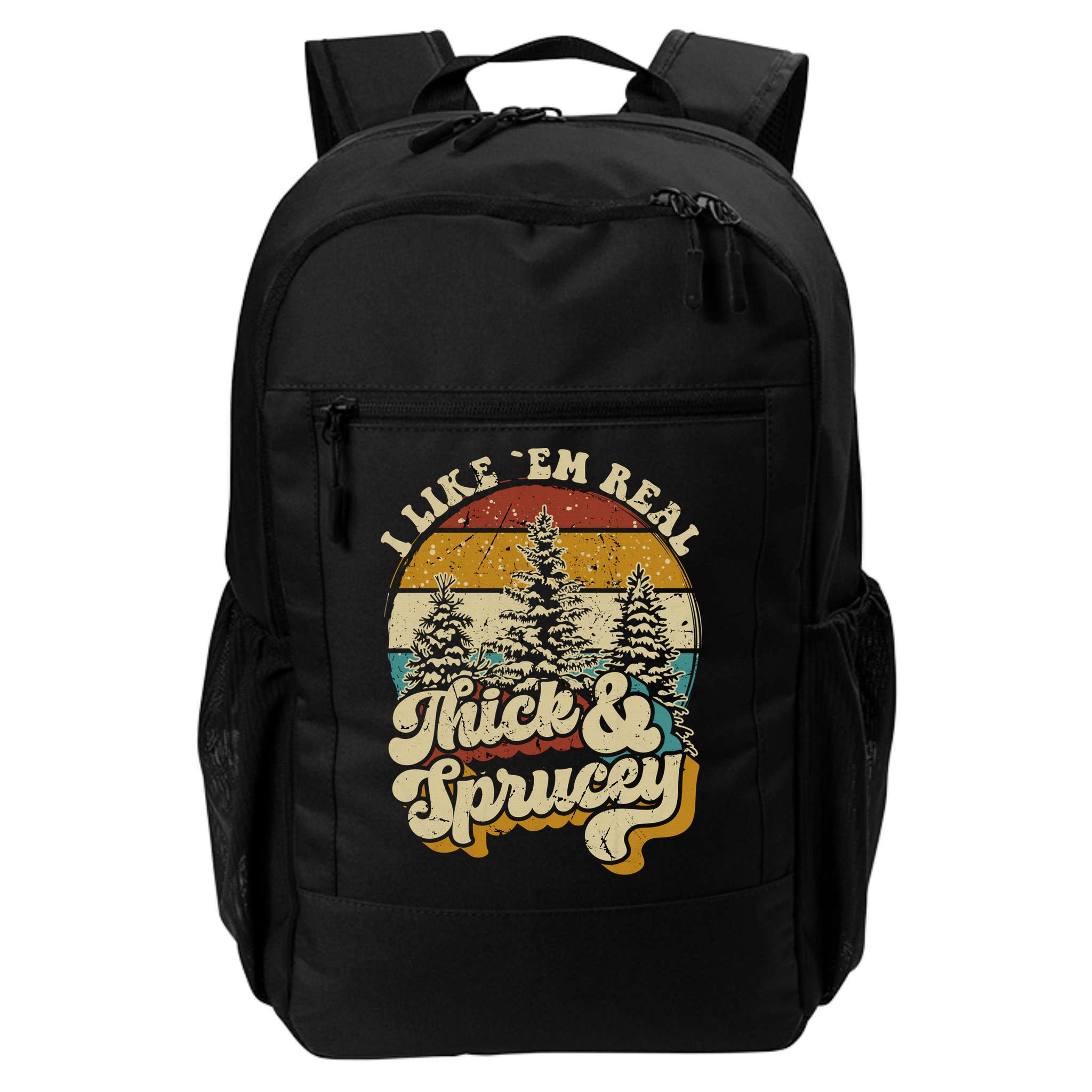 I Like Them Real Thick Sprucey Funny Christmas Tree Vintage Retro Backpack