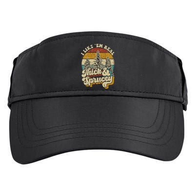 I Like Them Real Thick Sprucey Funny Christmas Tree Vintage Retro Adult Drive Performance Visor