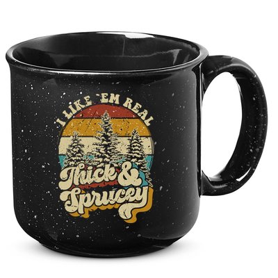 I Like Them Real Thick Sprucey Funny Christmas Tree Vintage Retro 15oz Campfire Ceramic Mug