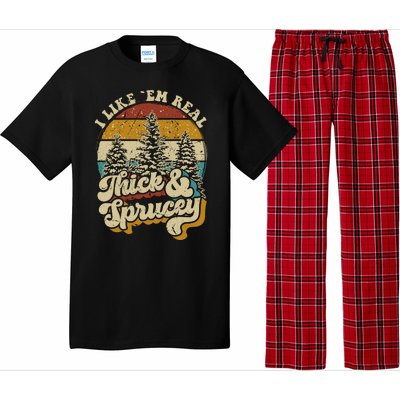 I Like Them Real Thick Sprucey Funny Christmas Tree Vintage Retro Pajama Set