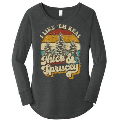 I Like Them Real Thick Sprucey Funny Christmas Tree Vintage Retro Women's Perfect Tri Tunic Long Sleeve Shirt