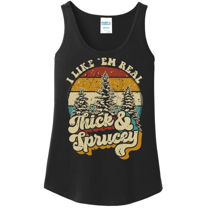 I Like Them Real Thick Sprucey Funny Christmas Tree Vintage Retro Ladies Essential Tank