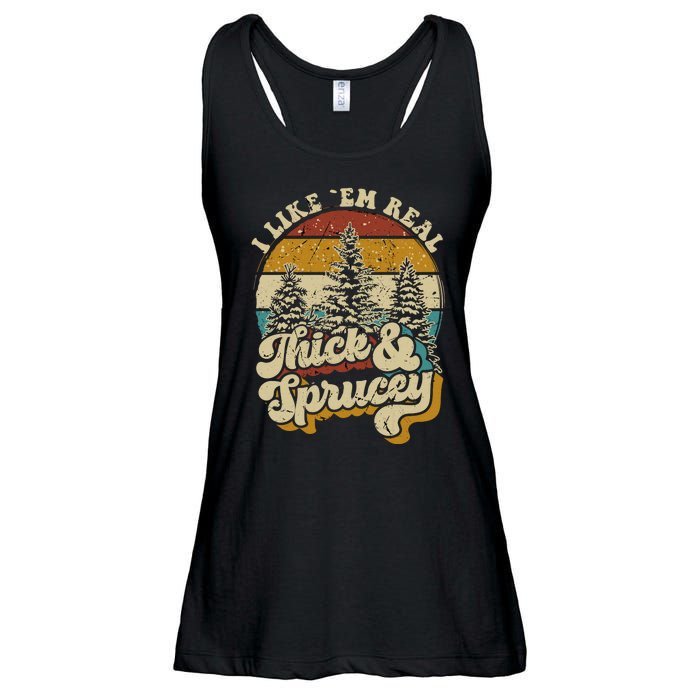 I Like Them Real Thick Sprucey Funny Christmas Tree Vintage Retro Ladies Essential Flowy Tank