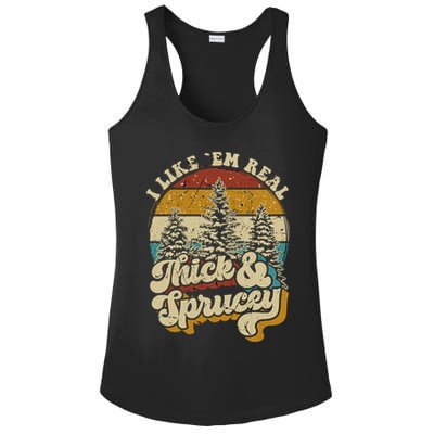 I Like Them Real Thick Sprucey Funny Christmas Tree Vintage Retro Ladies PosiCharge Competitor Racerback Tank