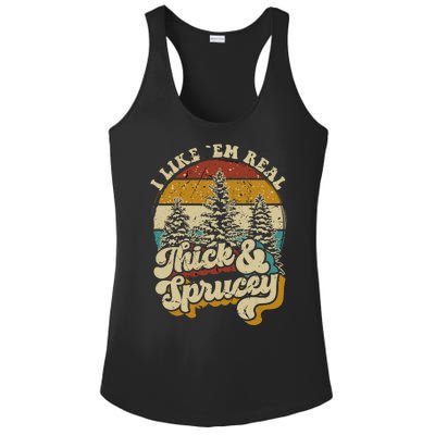 I Like Them Real Thick Sprucey Funny Christmas Tree Vintage Retro Ladies PosiCharge Competitor Racerback Tank