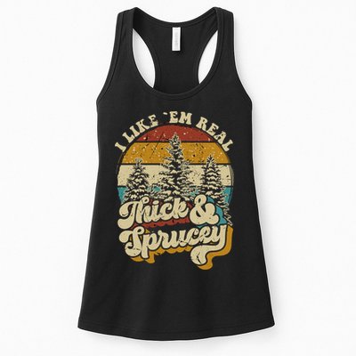 I Like Them Real Thick Sprucey Funny Christmas Tree Vintage Retro Womens Tank Top