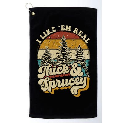 I Like Them Real Thick Sprucey Funny Christmas Tree Vintage Retro Golf Towel