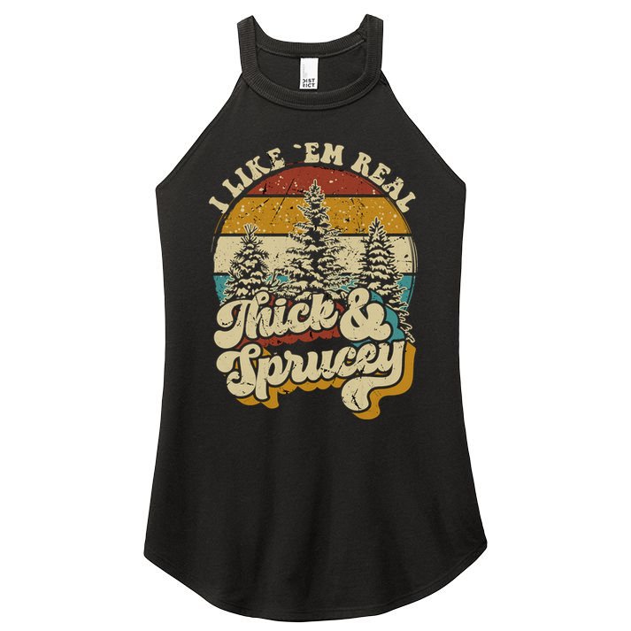 I Like Them Real Thick Sprucey Funny Christmas Tree Vintage Retro Women's Perfect Tri Rocker Tank