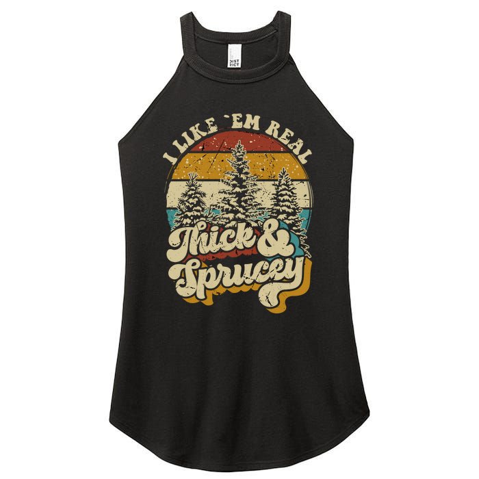 I Like Them Real Thick Sprucey Funny Christmas Tree Vintage Retro Women's Perfect Tri Rocker Tank