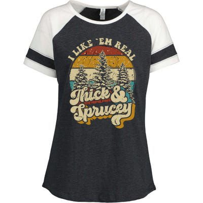 I Like Them Real Thick Sprucey Funny Christmas Tree Vintage Retro Enza Ladies Jersey Colorblock Tee