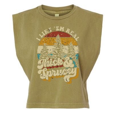 I Like Them Real Thick Sprucey Funny Christmas Tree Vintage Retro Garment-Dyed Women's Muscle Tee